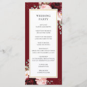 Rich Burgundy Red Blush Roses Floral Wedding Programma (Achterkant)
