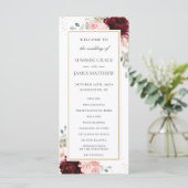 Rich Burgundy Red Blush Roses Floral Wedding Programma (Staand voorkant)