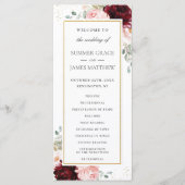 Rich Burgundy Red Blush Roses Floral Wedding Programma (Voorkant)