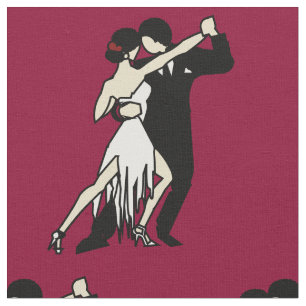 Rich Burgundy Retro Tango Dancers Stof