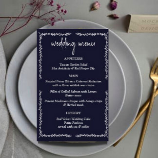 Rich Donkerblauw Zwart Wedding Menu Kaart