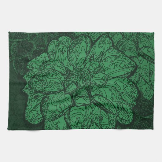 Rich Emerald Green Floral Pattern Theedoek (Horizontaal)