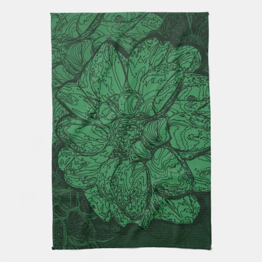 Rich Emerald Green Floral Pattern Theedoek (Verticaal)