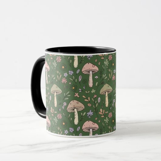 Rich Emerald Green Fungi Seamless Pattern Luxury Mok (Voorkant links)