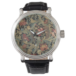 Rich Floral Tapestry Brocade Antiek Classic Horloge
