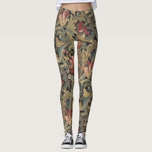 Rich Floral Tapestry Brocade Antiek Classic Leggings (Voorkant)