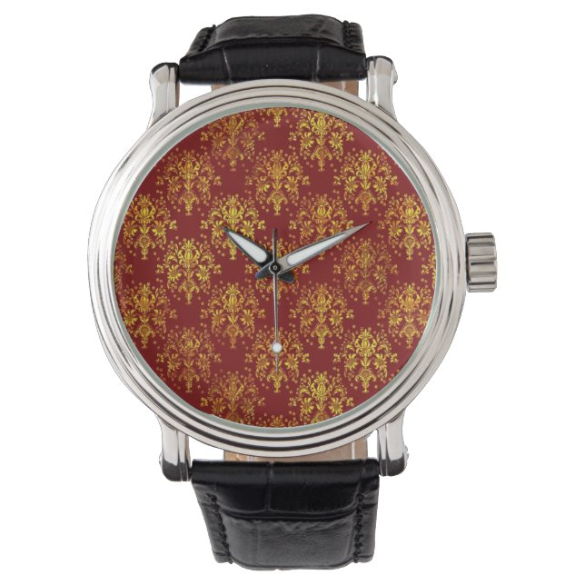 Rich Holiday Damask Horloge (Voorkant)