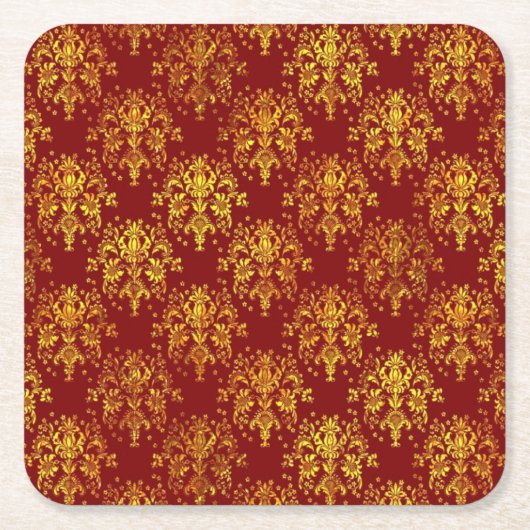 Rich Holiday Damask Vierkante Kartonnen Onderzetter (Voorkant)