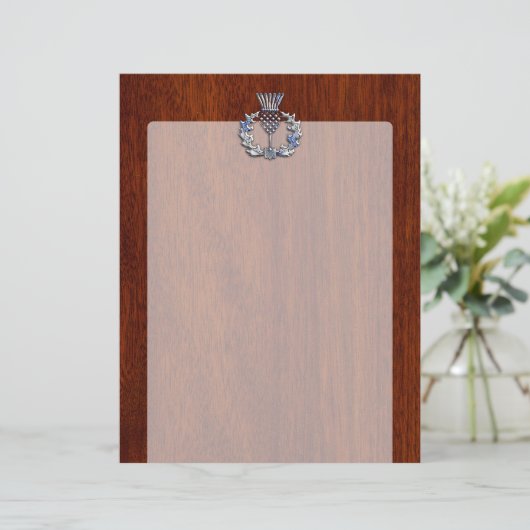 Rich Mahogany Wood Scottish Thistle Print (Staand voorkant)