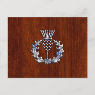 Rich Mahogany Wood Scottish Thistle Print Briefkaart