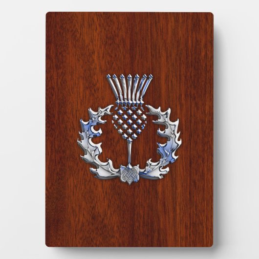 Rich Mahogany Wood Scottish Thistle Print Fotoplaat (voorkant)