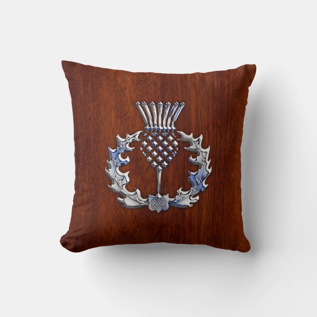 Rich Mahogany Wood Scottish Thistle Print Kussen (Voorkant)