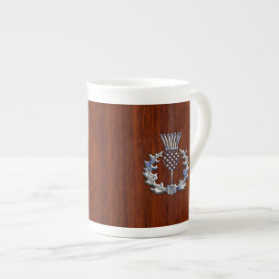 Rich Mahogany Wood Scottish Thistle Print Porselein Kop
