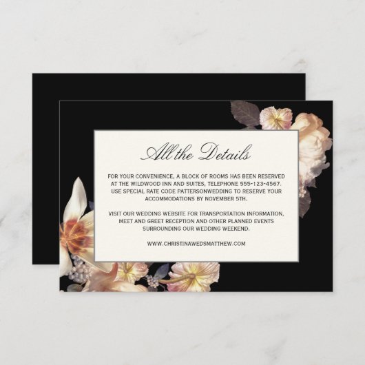 Rich Moody Floral bruiloft details Informatiekaartje (Voorkant / Achterkant)