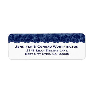 Rich Navy Blue Grunge Damask Wedding V03 Etiket
