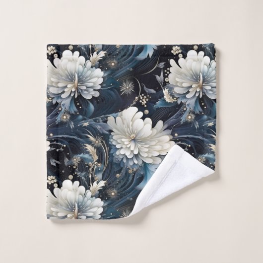 Rich Navy Blue Starlight Floral Pattern Bad Handdoek (Wasdoekje)