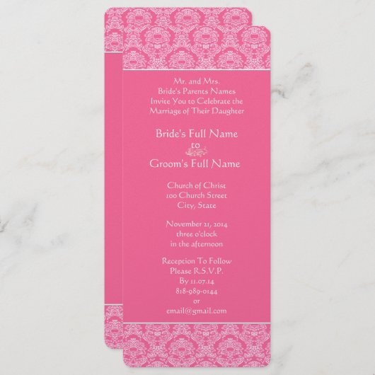 Rich Pink Damask Swirls Weddenschap Kaart (Voorkant / Achterkant)