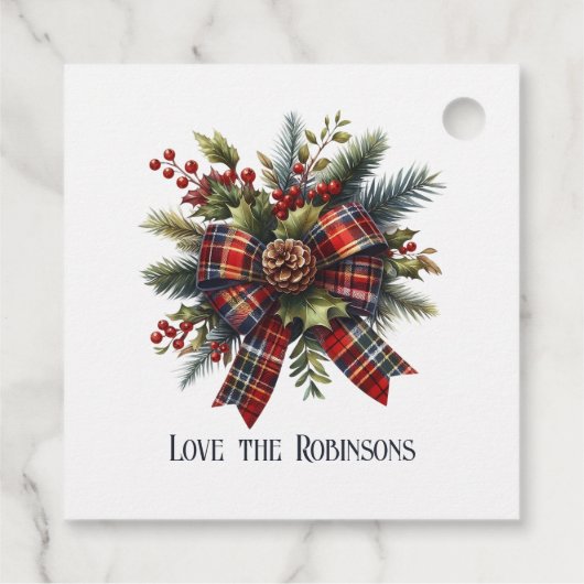 Rich Plaid Crest Monogram Vakantie Bedankjes Labels (Achterkant)