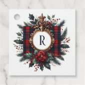 Rich Plaid Crest Monogram Vakantie Bedankjes Labels (Voorkant)
