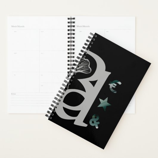 RICH Planner Trend Abstrait Art noir blanc vert (Devant avec enveloppe)