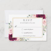 Rich Raspberry Blush Roze Rozen Bloemen Bruiloft RSVP Kaartje (Voorkant)