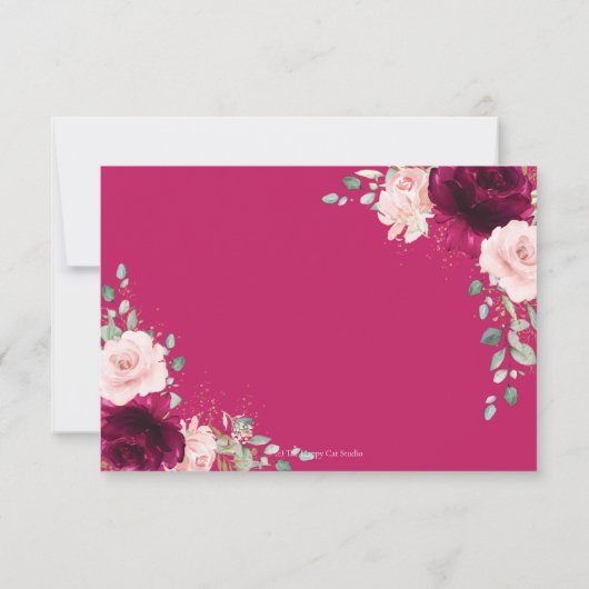 Rich Raspberry Blush Roze Rozen Bloemen Bruiloft RSVP Kaartje (Achterkant)