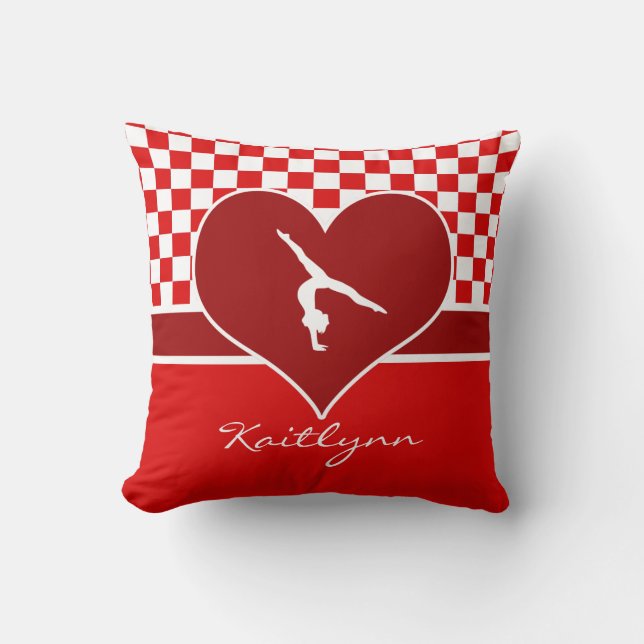 Rich Red Checkered Gymnastics met Monogram Kussen (Voorkant)