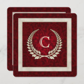 Rich Red Damask en Pearls trouwuitnodiging Kaart (Voorkant / Achterkant)