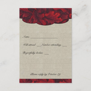 Rich Red Fabric Feuilles & Linen rsvp avec envelop
