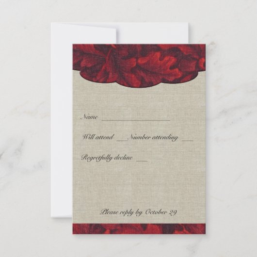 Rich Red Fabric Feuilles & Linen rsvp avec envelop (Devant)