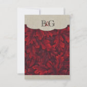 Rich Red Fabric Feuilles & Linen rsvp avec envelop (Dos)