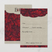Rich Red Fabric Feuilles & Linen rsvp avec envelop (Devant / Derrière)