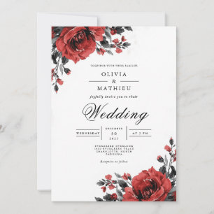 Rich Red Floral Romantische bruiloft Kaart