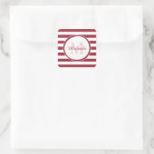 Rich Red Monogram met hedendaagse brede strepen Vierkante Sticker (Tas)