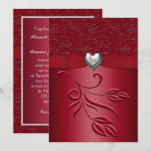 Rich Red Silver Heart Floral Wedding Kaart (Voorkant / Achterkant)