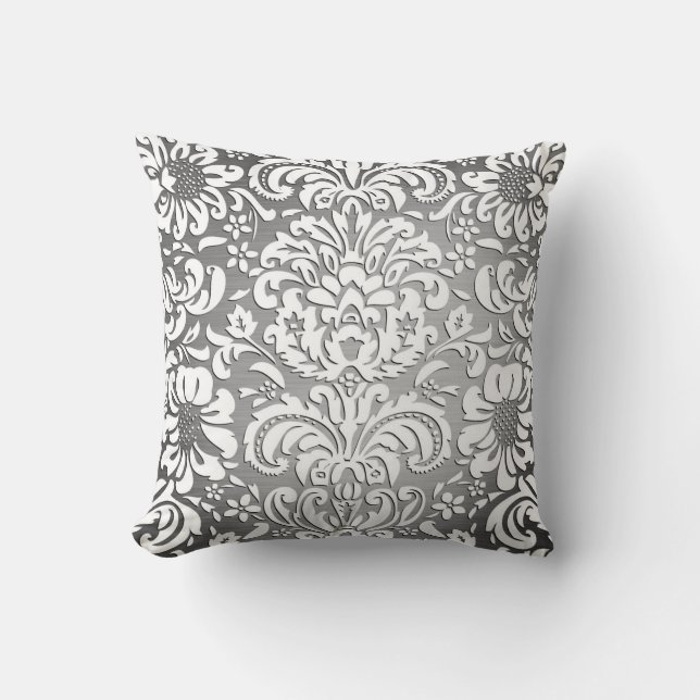 Rich Regal Damask Gray Fade Cushion Kussen (Voorkant)