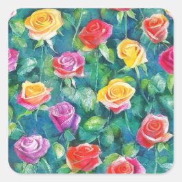 Rich rose hedge watercolor motif vierkante sticker