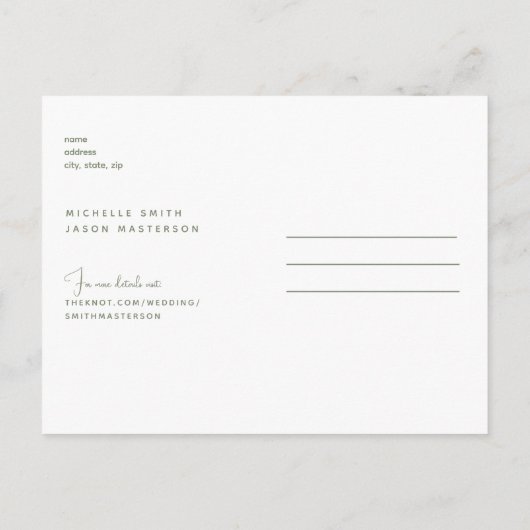 Rich Sage Wedding Sla de datum op Briefkaart (Achterkant)