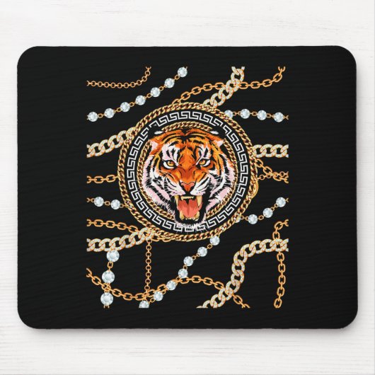 Rich Wild Tiger With Printed Gold Chains & Dia Muismat (Voorkant)