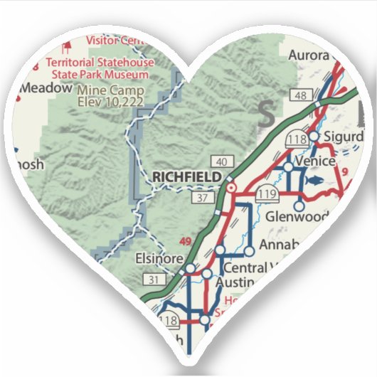 Richfield Utah Map Sticker (Voorkant)