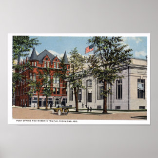 Richmond Indiana Post Kantoor en Masonic Lodge Poster