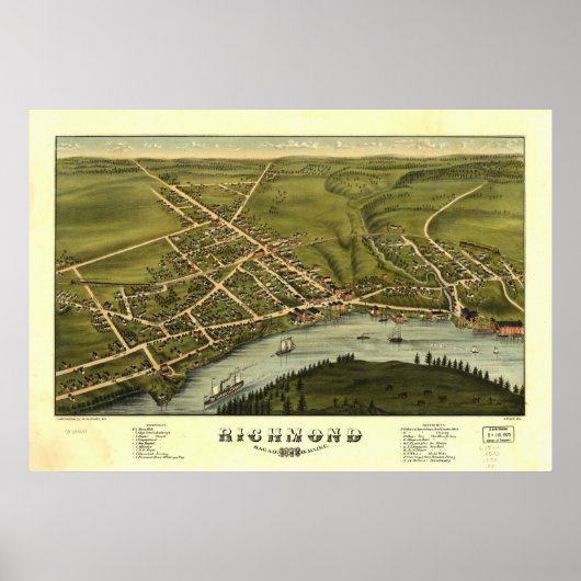Richmond Maine 1878 Antiek Panorama Poster (Voorkant)