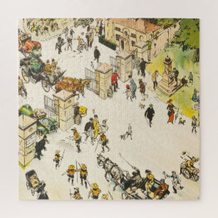 Richmond Park London UK, bezoekers aan de gate Legpuzzel