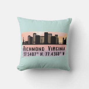 Richmond VA City Skyline Latitude en Longitude Kussen