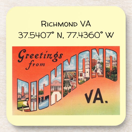 Richmond VA, Map Coordinates, stijl Bier Onderzetter (Voorkant)