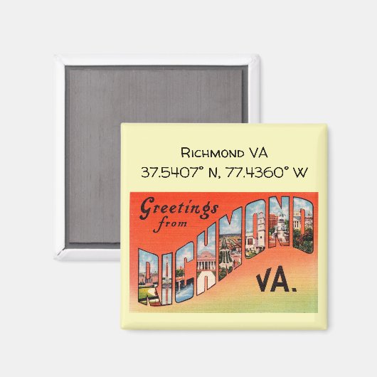 Richmond VA, Map Coordinates,  stijl Magneet (Voorkant / Achterkant)