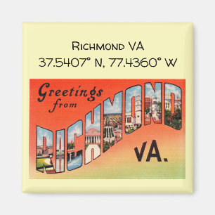 Richmond VA, Map Coordinates,  stijl Magneet