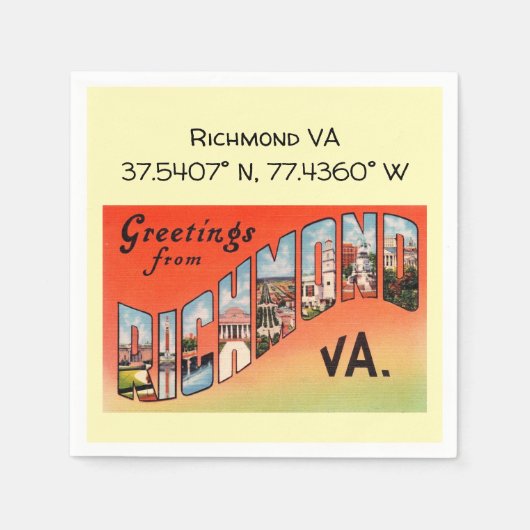 Richmond VA, Map Coordinates, stijl Servet (Voorkant)