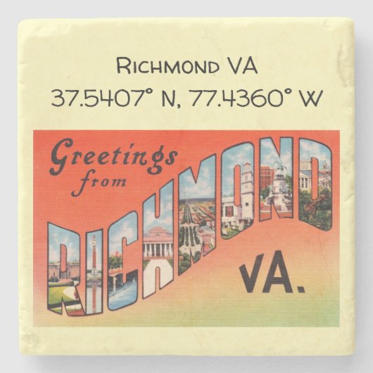 Richmond VA, Map Coordinates, stijl Stenen Onderzetter (Voorkant)