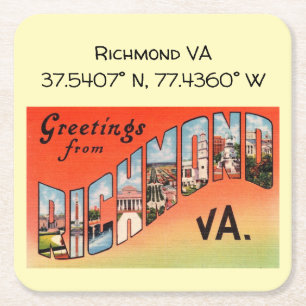 Richmond VA, Map Coordinates,  stijl Vierkante Kartonnen Onderzetter